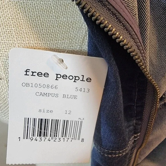 Free People Women's Campus Blue Chambray Denim Alex Mini Dress Size 12 NWT